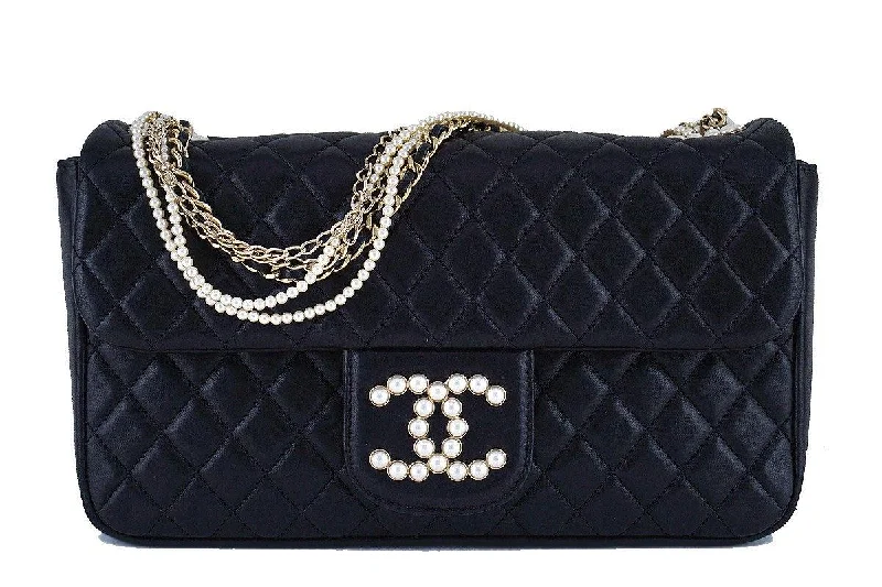 Rare Chanel Black Westminster Pearl Classic Quilted Flap Bag Must-Have Bags With Big Savings Rare Chanel Black Westminster Pearl Classic Quilted Flap Bag Must-Have Bags With Big Savings