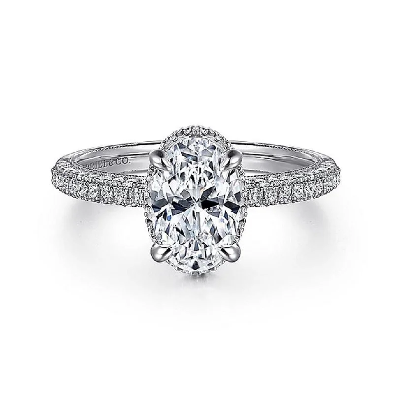 14K White Gold 'Caly' Hidden Halo Oval Diamond Engagement Ring