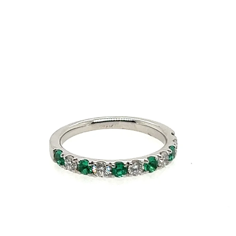 14K White Gold Emerald and Diamond Ring