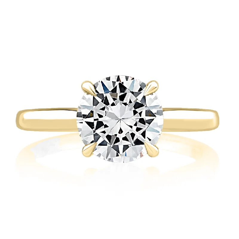 14K Yellow And White Gold Solitaire Diamond Engagement Ring With Peek-A-Boo Diamonds