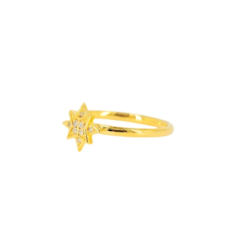 14k YELLOW GOLD AND SI DIAMOND OVERLAPPING STAR RING