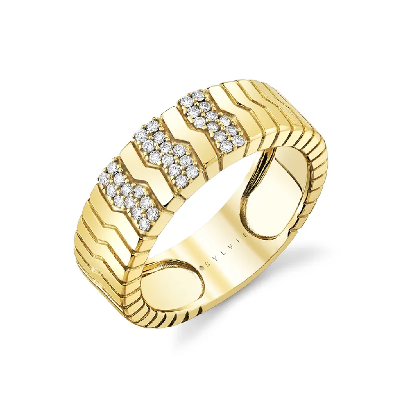 14K Yellow Gold 'Linéaire' Fine Line Diamond Ring