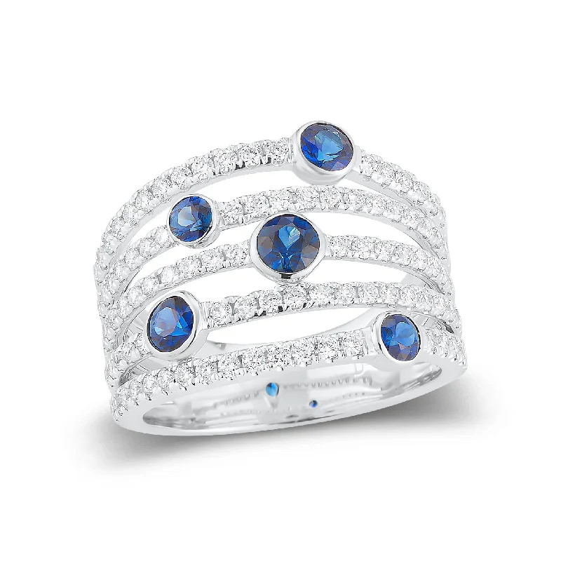 Blue Sapphire & Diamond Multi-row Band