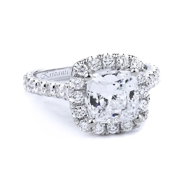 18K White Gold Halo Cushion Diamond Engagement Ring