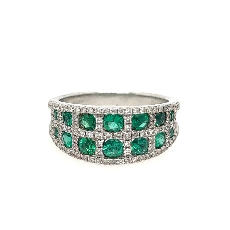 18K White Gold Emerald and Diamond Ring