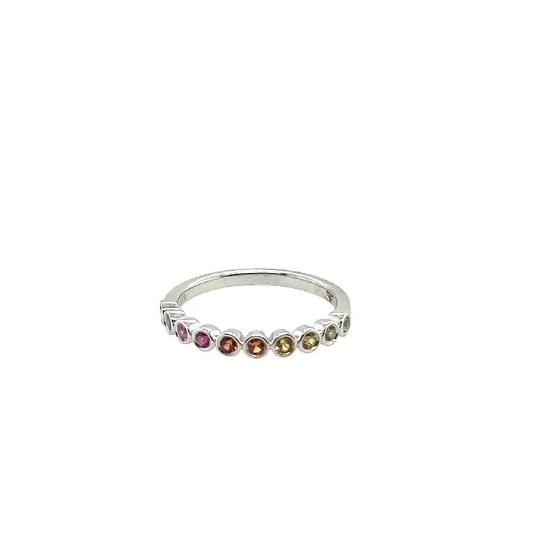 18K White Gold Rainbow Sapphire Ring