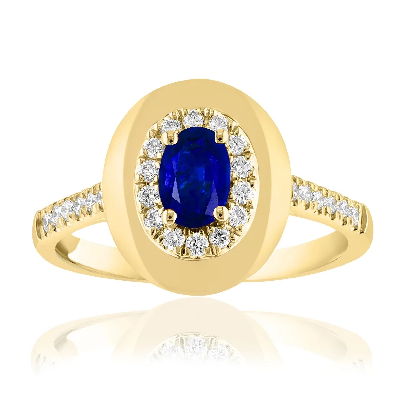 18K Yellow Gold Sapphire and Diamond Ring