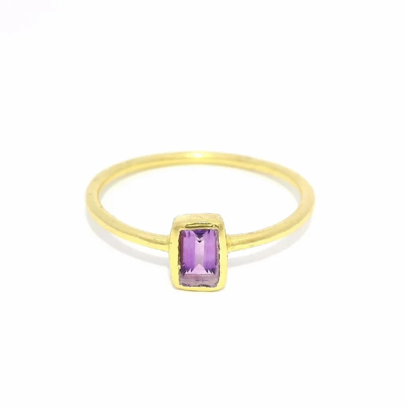 18K Yellow Gold Vermeil Amethyst Classic Ring