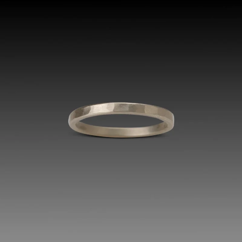 2mm Hammered White Gold Band