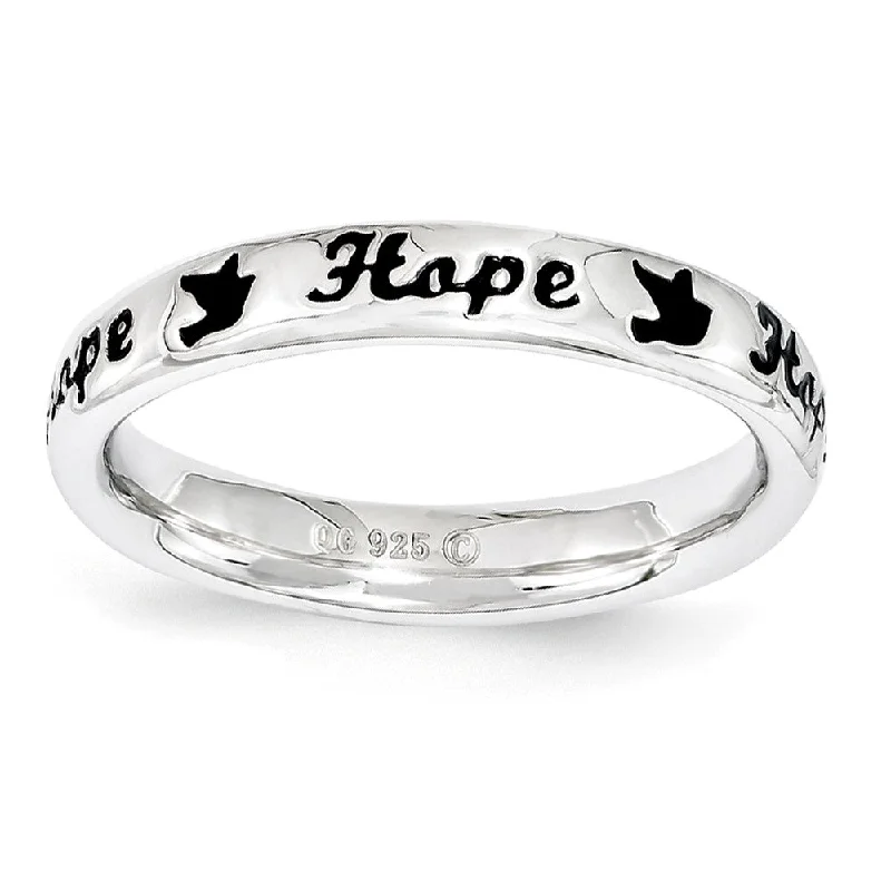 3.5mm Sterling Silver Stackable Black Enamel Hope Script Band