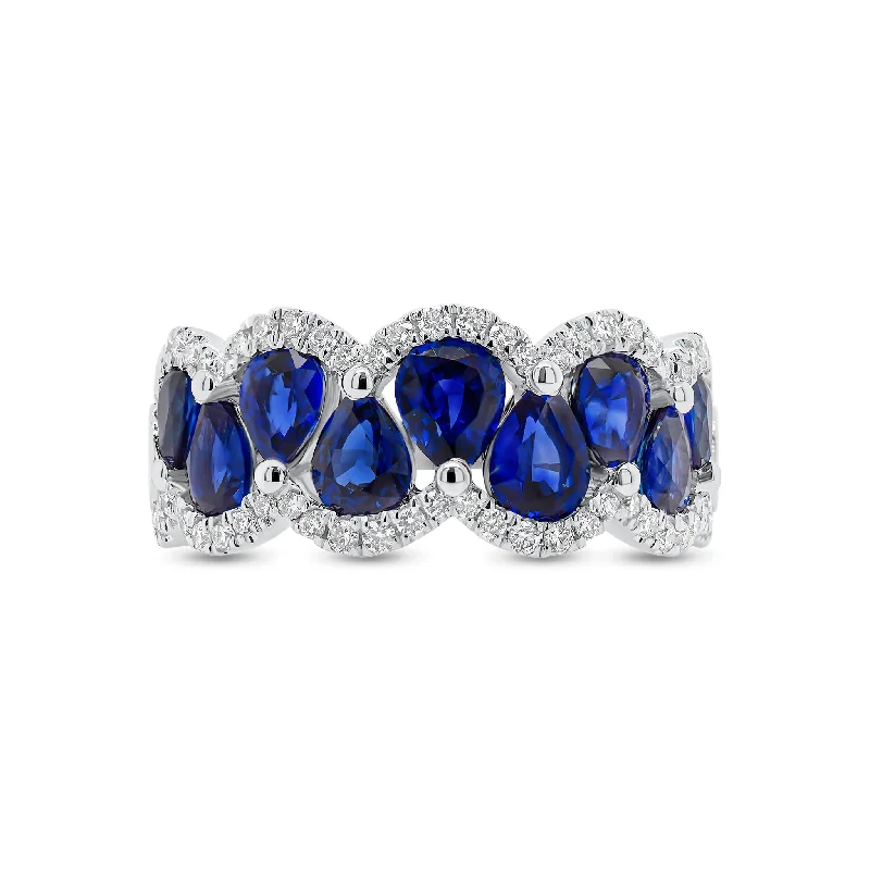 Sapphire & Diamond Scalloped Ring