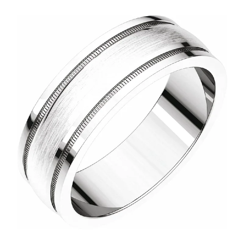 Luxury Jewelry Now At Special Promotional Rates 6mm 14K White Gold Flat Edge Satin Center Milgrain Comfort Fit Band Luxury Jewelry Now At Special Promotional Rates 6mm 14K White Gold Flat Edge Satin Center Milgrain Comfort Fit Band