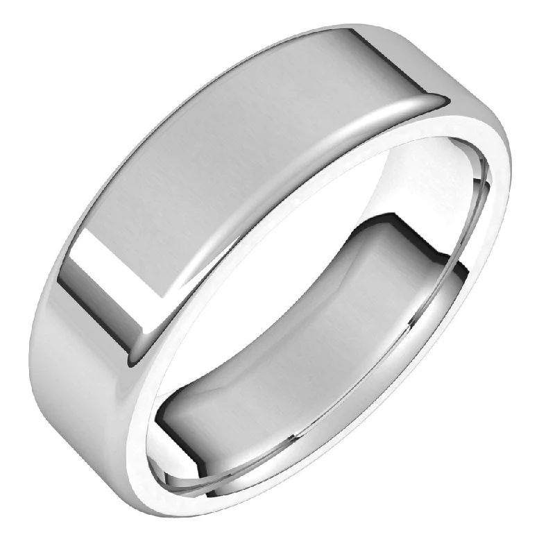 6mm 14K White Gold Polished Round Edge Comfort Fit Flat Band