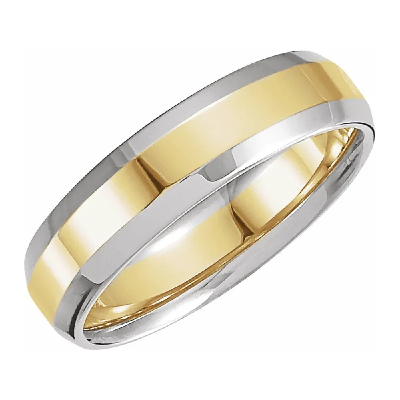 6mm 14K White & Yellow Gold Beveled Edge Comfort Fit Band