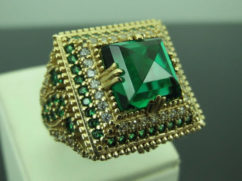 Turkish Handmade Jewelry 925 Sterling Silver Emerald Stone Ladies Rings