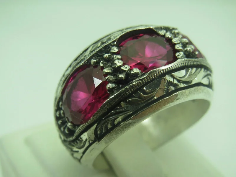 Turkish Handmade Jewelry 925 Sterling Silver Ruby Stone Mens Rings