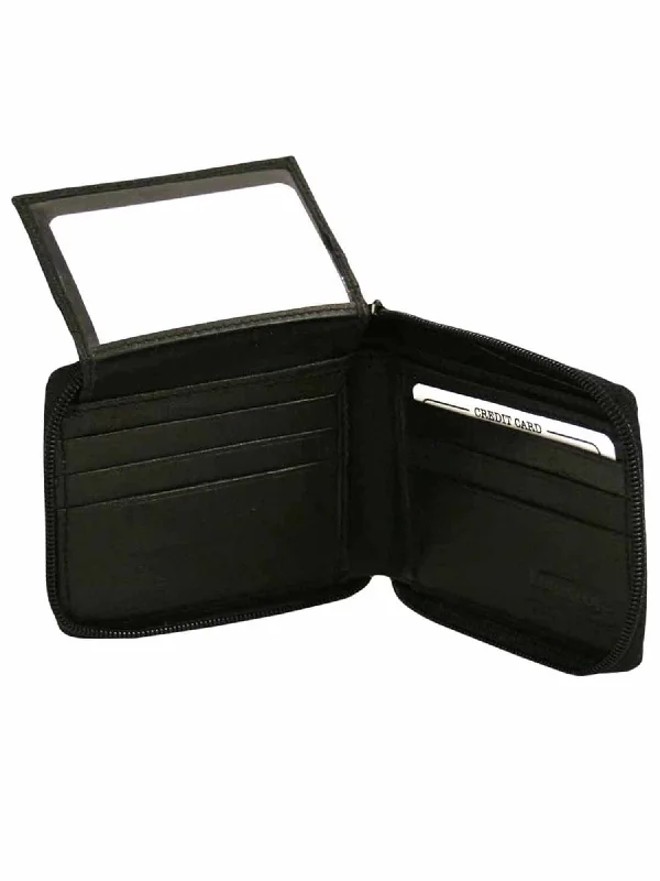 Black Leather Mens Zippered Bifold Wallet Trendy Backpacks With Big Discounts