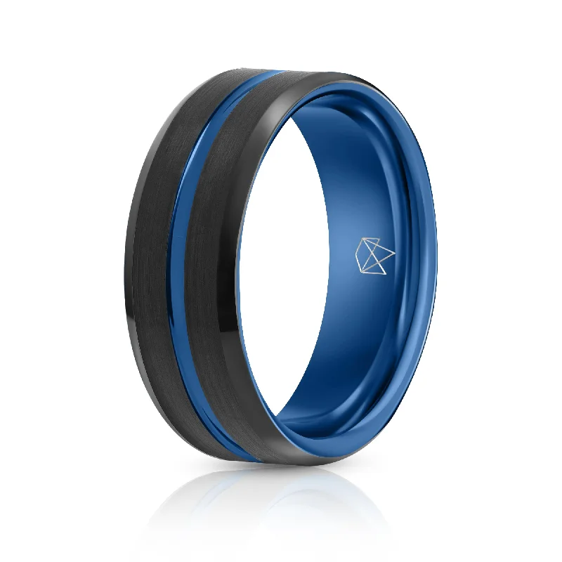 Black Tungsten Ring Blue Infinity