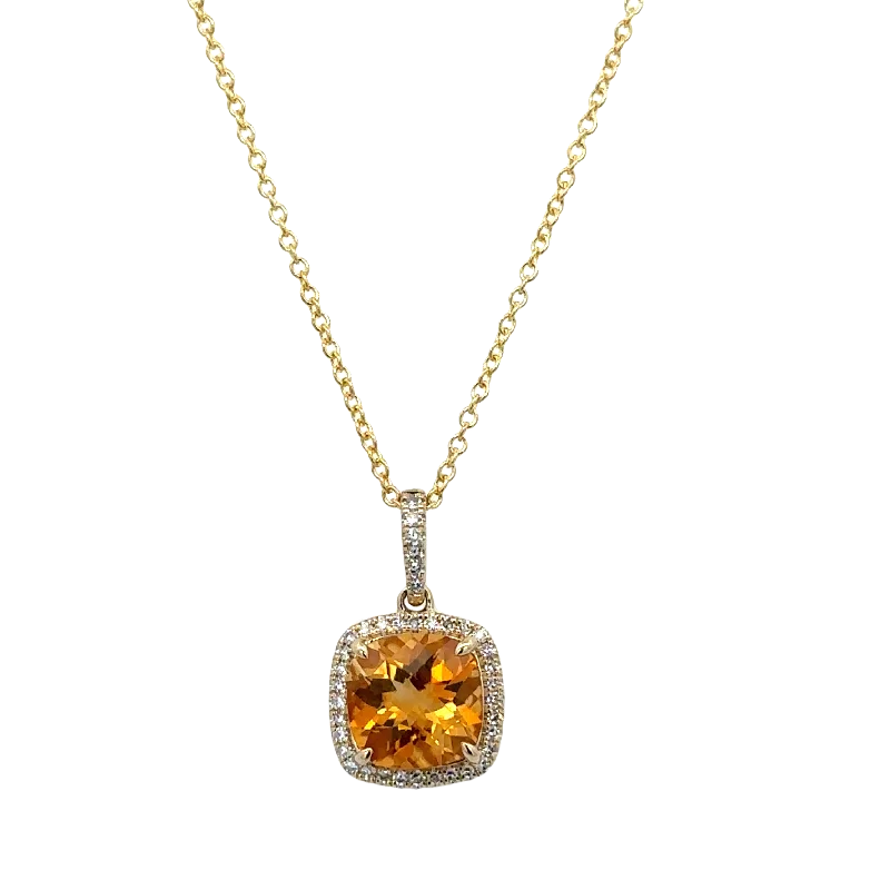 Citrine and Diamond Pendant in Yellow Gold