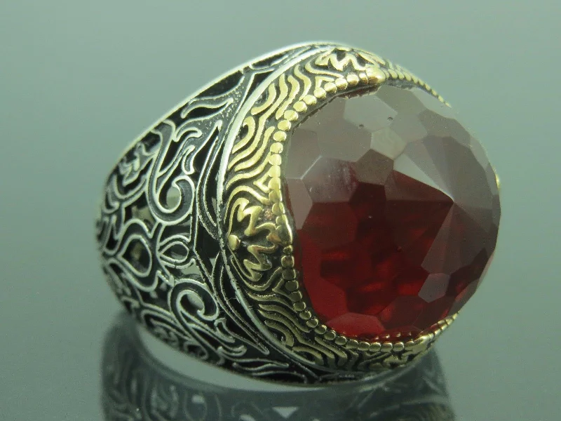 Turkish Handmade Jewelry 925 Sterling Silver Ruby Stone Mens Rings