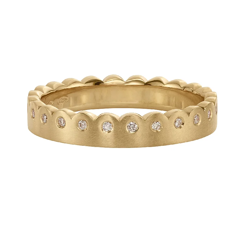 Diamond & Matte Gold Scalloped Eternity Band