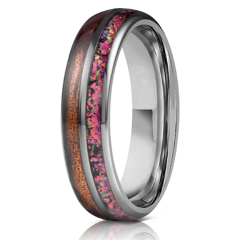 "Dionysis" Womens Tungsten Carbide Ring- Gunmetal X Galactic Opal- 5mm