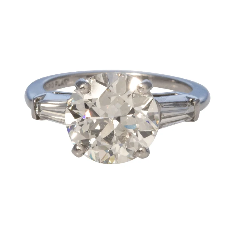 Estate 3.5ct Old Transitional Cut & .45ct Side Baguette Diamond Ring