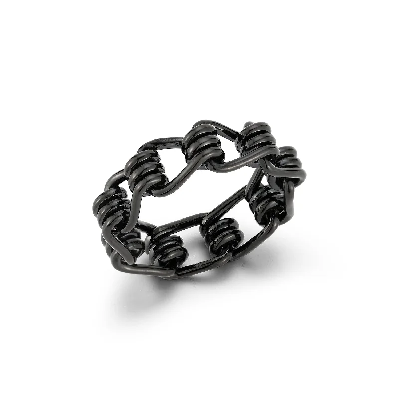 HUXLEY BLACK STERLING SILVER COIL LINK RING