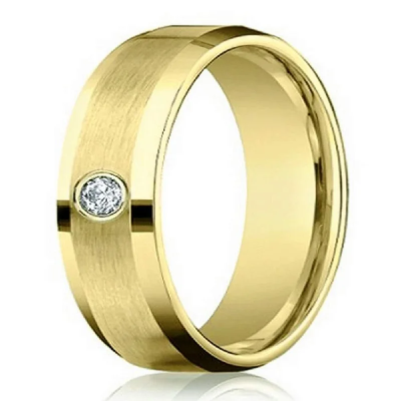 Mens 4mm 14k Yellow Gold Diamond Band with Satin Finish