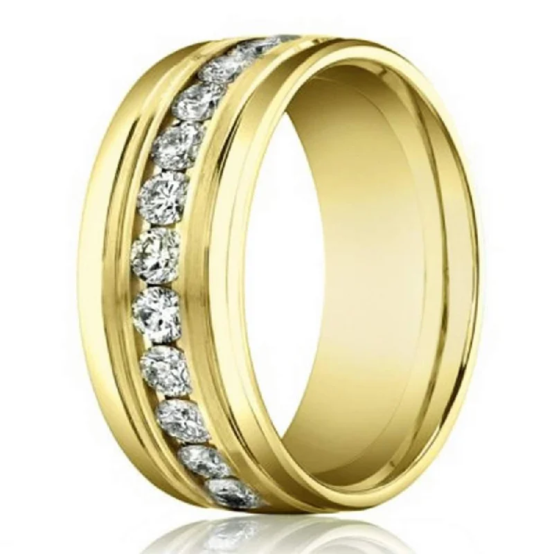 8mm 14k Yellow Gold Mens Diamond Eternity Wedding Band