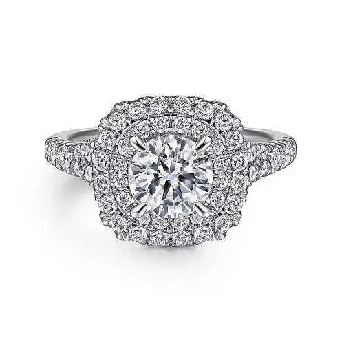 Handmade Pearl Jewelry For Timeless Elegance Lexie - 14k White Gold Cushion Double Halo Round Diamond Engagement Ring