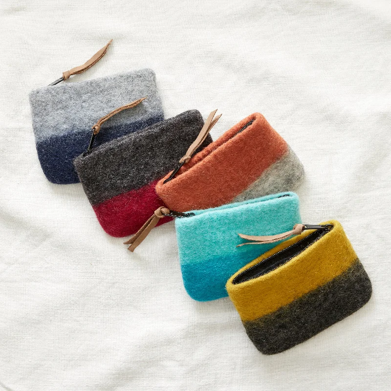 LILA Handmade Felt Ombre Two Tone Zip Purse Luxury Handbags, Budget-Friendly
