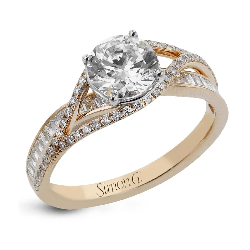 Round-Cut Criss-Cross Engagement Ring In 18k Gold With Diamonds