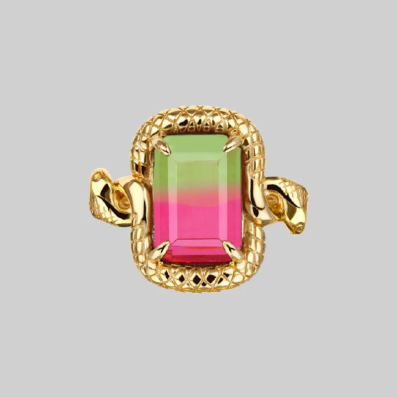 MALICE. Tourmaline CZ Coiled Snake Cocktail Ring - Gold