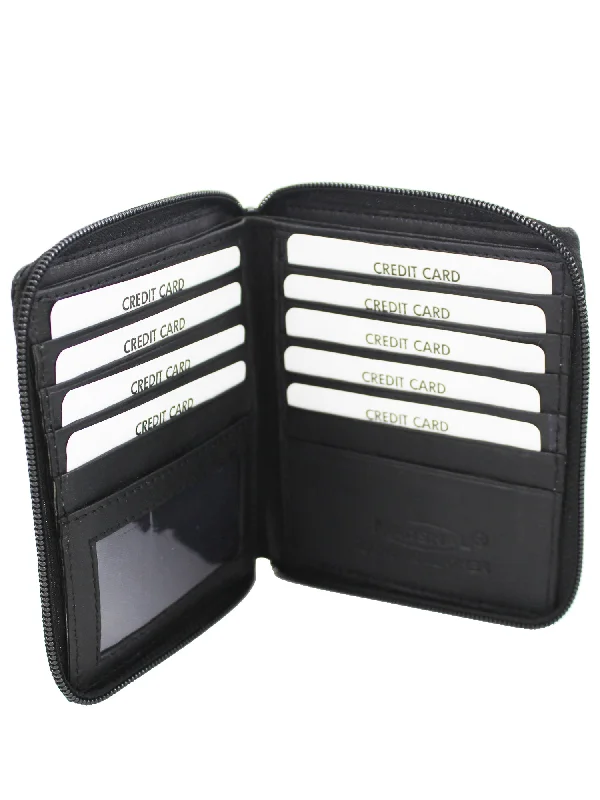 Mens RFID Blocking Bifold Genuine Leather 10 Card Slot Zippered Wallet Elegant Purses At Clearance Prices