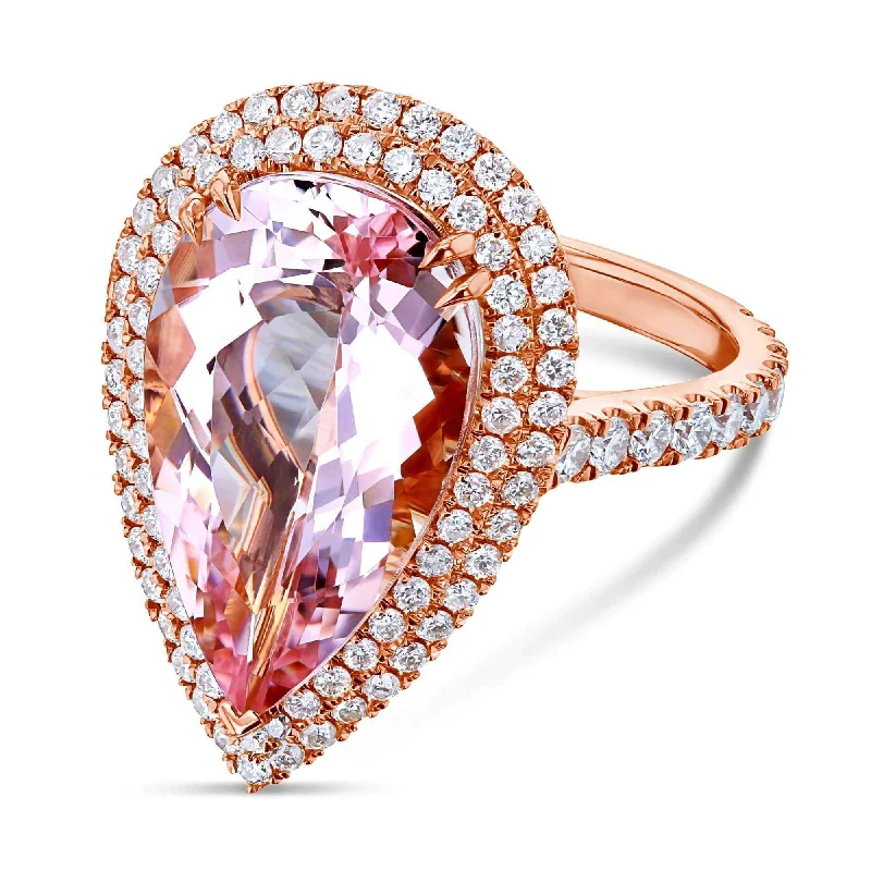 Pear Premium Morganite Diamond Halo Cocktail Ring