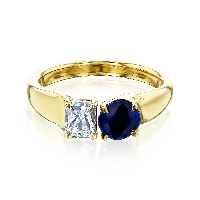 Solid 14k Gold Sapphire & Diamond Deux Ring