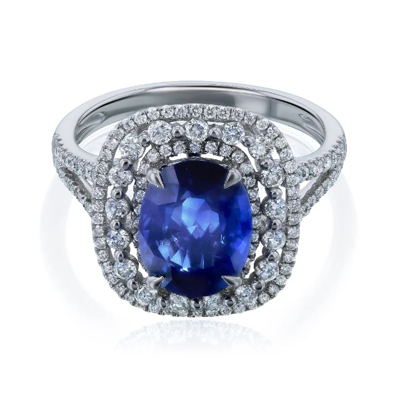 Sapphire & Diamond Triple Halo Ring