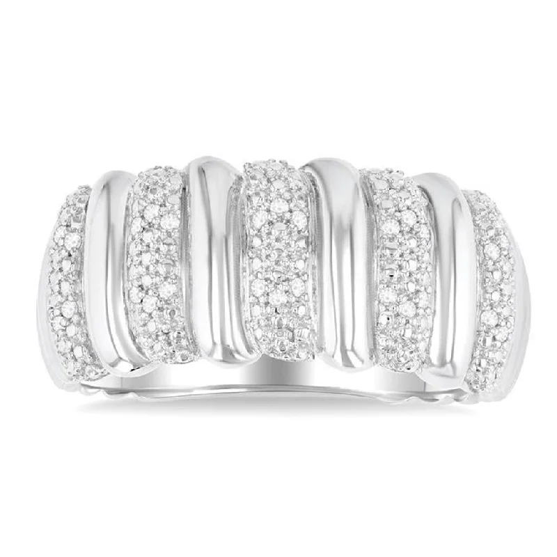 Sterling Silver Wide Band Diamond Ring