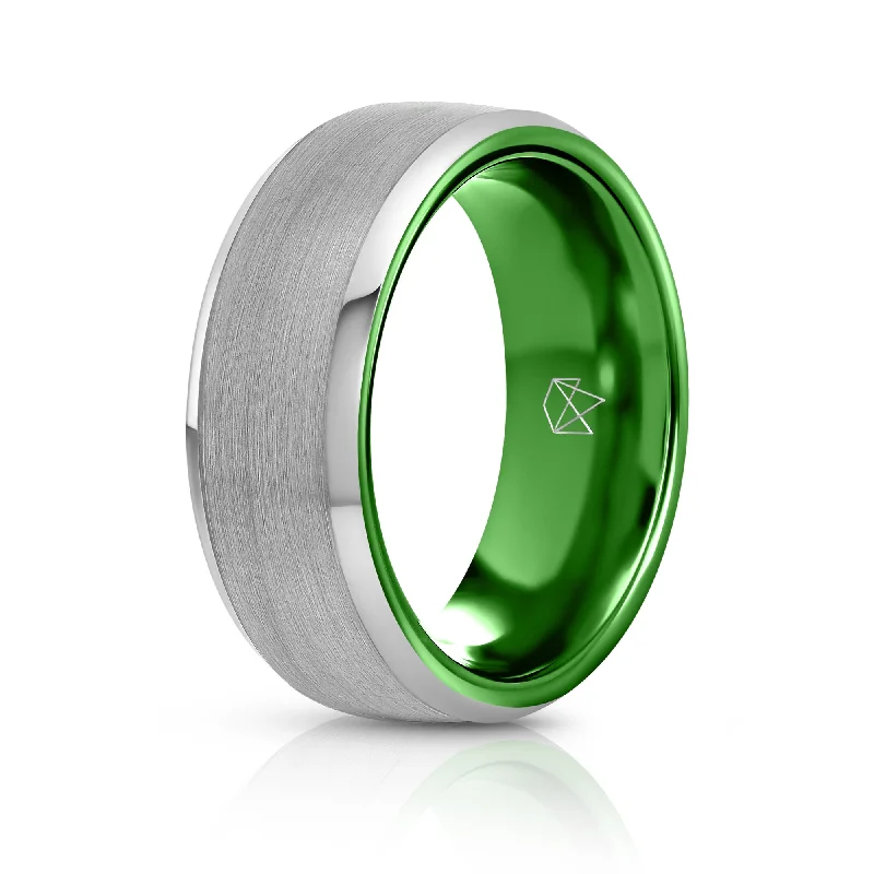 Silver Tungsten Ring - Resilient Green