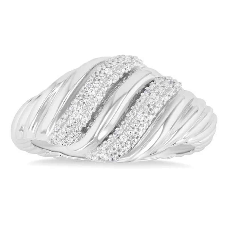 Sterling Silver Twisted Rib Diamond Ring