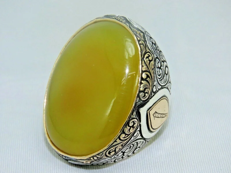 Turkish Handmade Jewelry 925 Sterling Silver Agate Stone Engraved Mens Rings