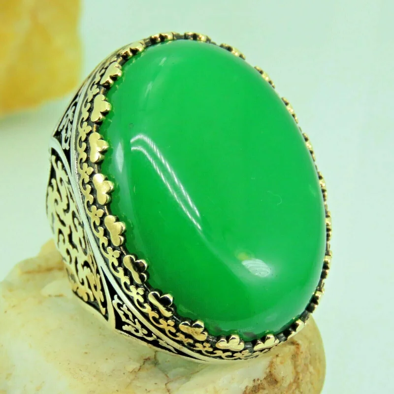 Turkish Handmade Jewelry 925 Sterling Silver Agate Stone Mens Rings