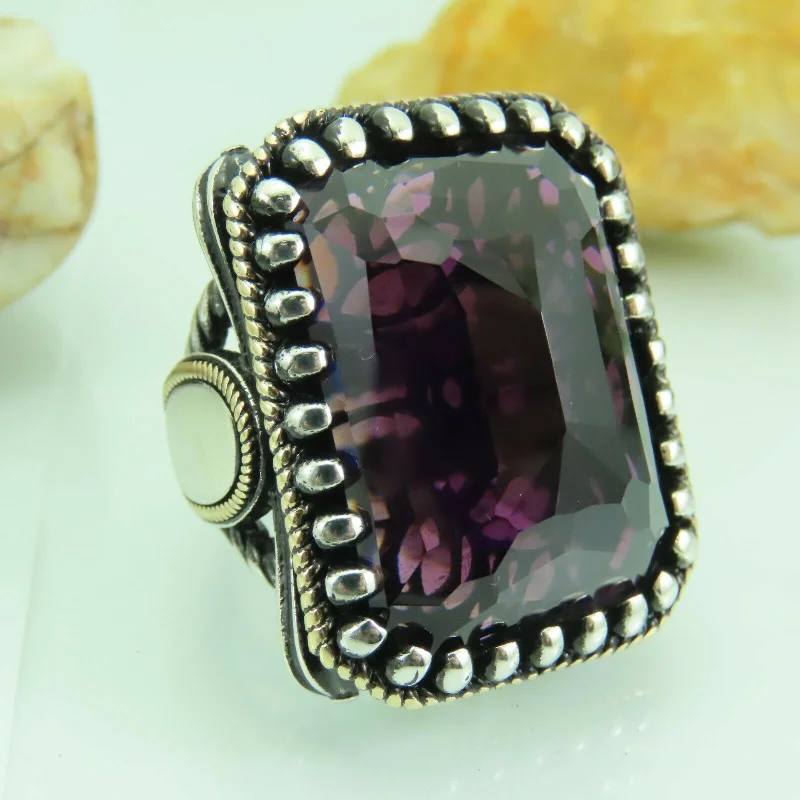 Turkish Handmade Jewelry 925 Sterling Silver Amethyst Stone Mens Rings