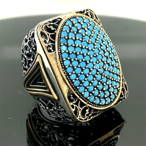 Turkish Handmade Jewelry 925 Sterling Silver Turquoise Stone Mens Rings