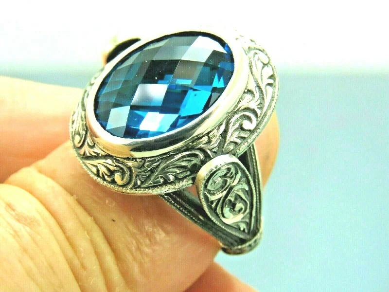 Turkish Handmade Jewelry 925 Sterling Silver Aquamarine Stone Mens Rings