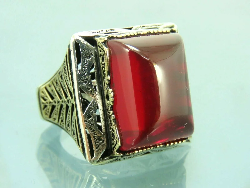 Turkish Handmade Jewelry 925 Sterling Silver Ruby Stone Mens Rings