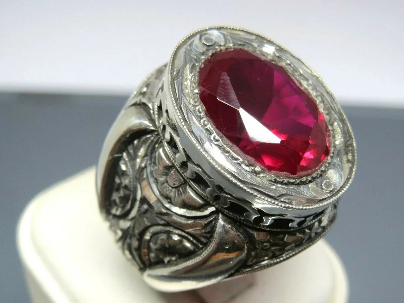 Turkish Handmade Jewelry 925 Sterling Silver Ruby Stone Mens Rings