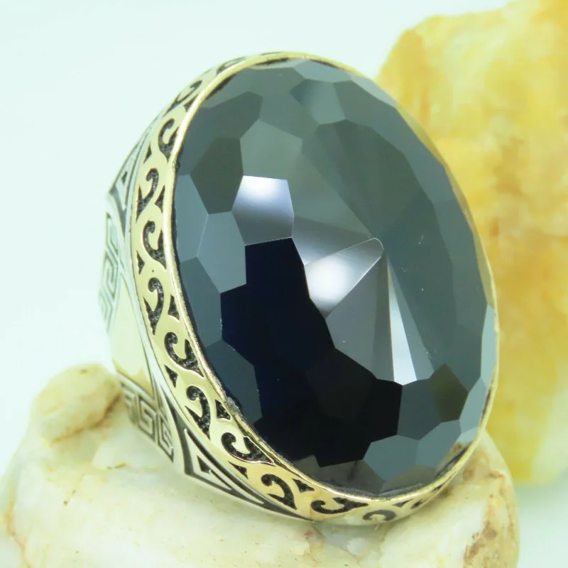 Turkish Handmade Jewelry 925 Sterling Silver Dark Sapphire Mens Rings