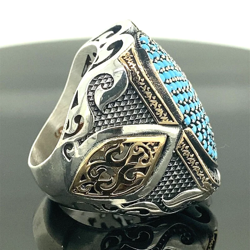 Turkish Handmade Jewelry 925 Sterling Silver Turquoise Stone Mens Rings